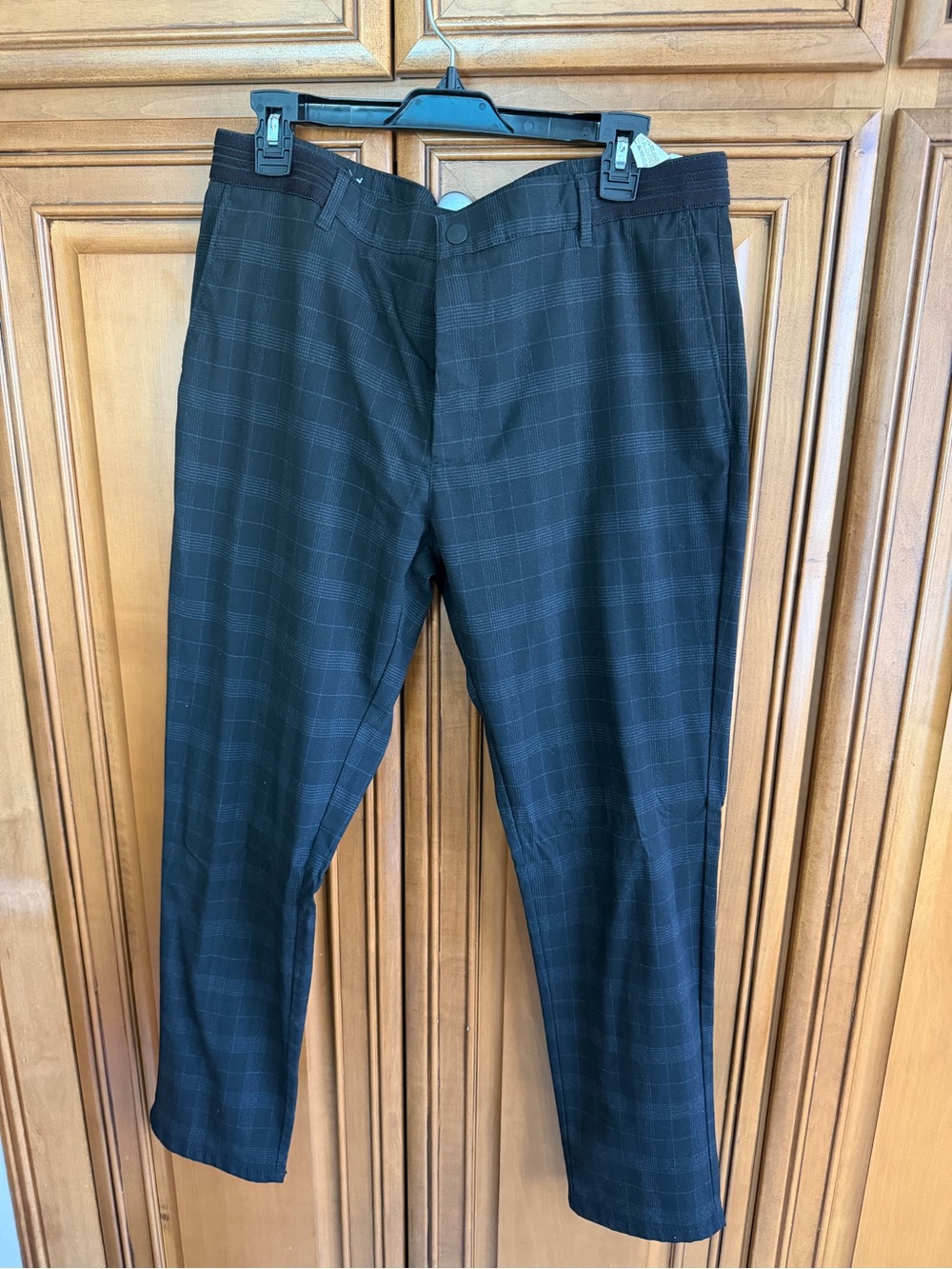 Zara Men's Dark Plaid Dress Pants - Black